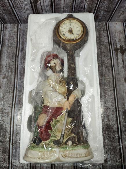 New 1993 Melody In Motion Willie The Golfer Handpaint Porcelin Bisque Clock NIB - Picture 5 of 13